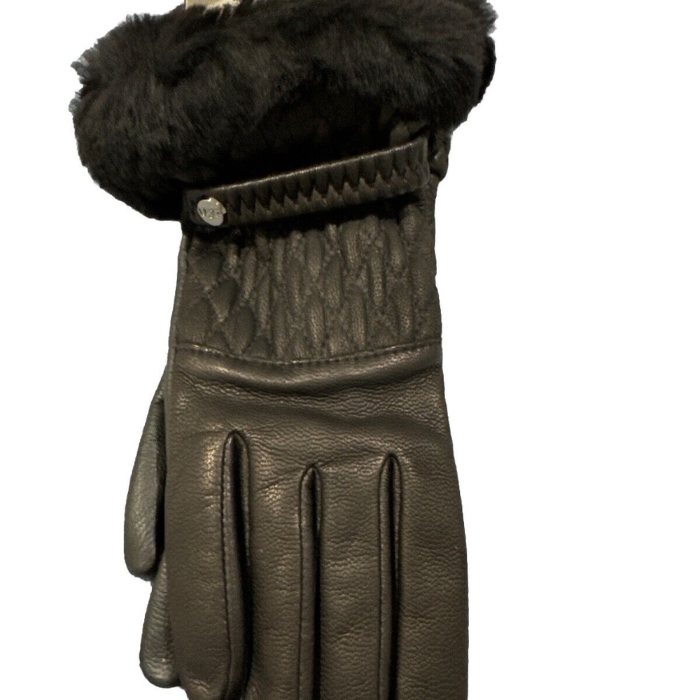 Ugg Shorty Leather Trim Leather Fur Gloves Women's Black Size Small